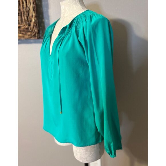 Yumi Kim Top XS Extra Small Silk Green Smocked 3/4 Long Sleeve - Picture 6 of 9